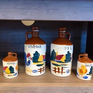 Vintage Relco Ceramic Rooster Farmhouse 1 Oil, a Vinegar, Salt, Pepper Cruet Set